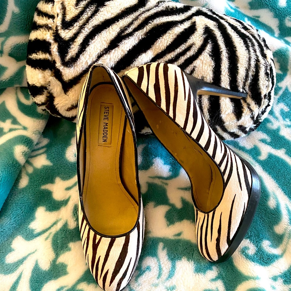 Steve Madden Stilettos Zebra fur texture with a 5 inch heel.  Size 9 1/2